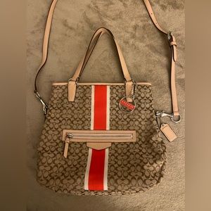 Coach signature stripe 6cm fold-over crossbody